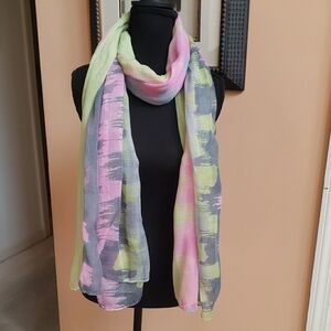 Colorful Abstract Pink, Grey, Lime Green Watercolor Print Scarf/Wrap   ~NWOT~